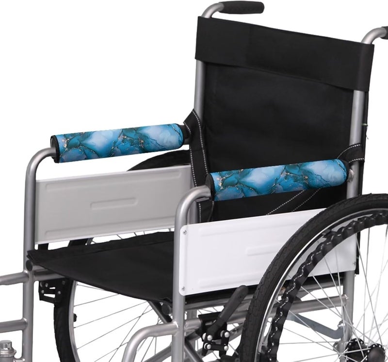 Vanideaoty Blue Marble Wheelchair Arm Pads 2 PCS Adjustable Chair Arm Covers Elastic Washable Office Chair Pads for Padded Rest, Kids, Adults - Image 1